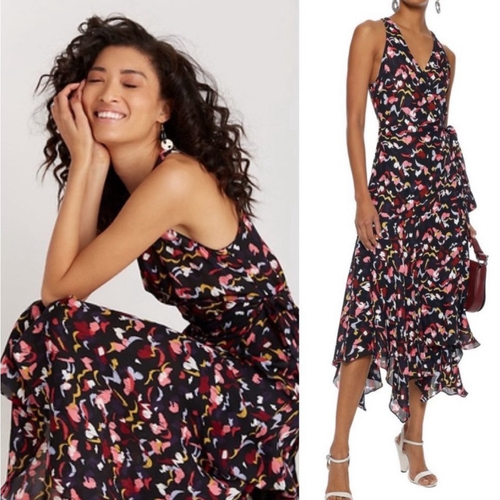 A.L.C. Dress Roslyn Handkerchief Hem Silk True Wrap V-Neck Midi Maxi Size 0 NWT